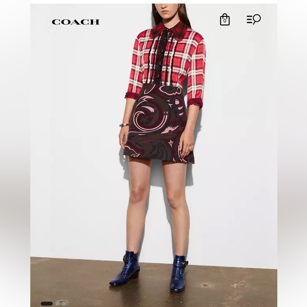 COACH 1941 Plaid Peter Pan Collar Mixed Silk Print Mini Dress – Size 4 NWOT